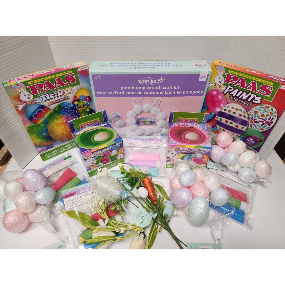 Easter Lot #1 15 pcs Egg Dye, Crafts, Wreath Kit Decorative Eggs Garland More